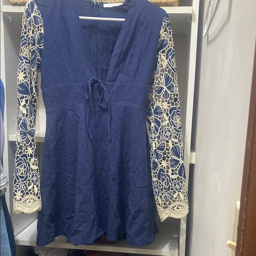 Nashville Navy Dress with Lace Sleeves